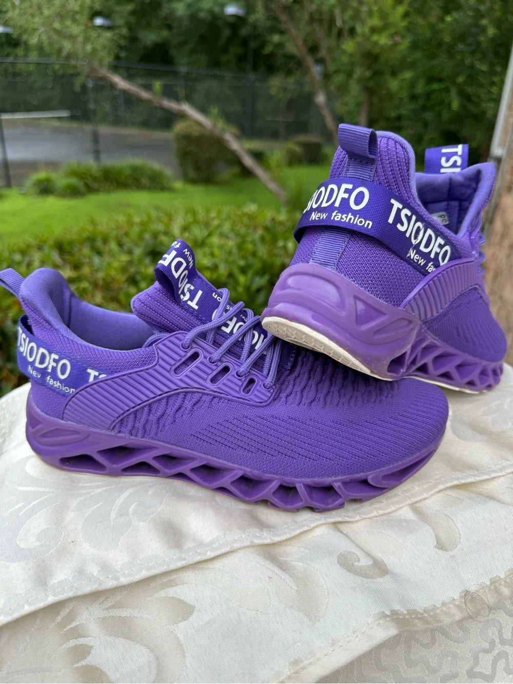 💜TSIODFO Women’s Purple Knit Sneakers Chunky Sole Athletic Walking Shoes 6.5